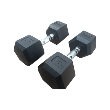 PAR MANCUERNAS PESAS CROMADAS HEXAGONALES DE CAUCHO 9 KG