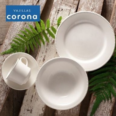JUEGO DE VAJILLA CORONA BLANCO 16 PIEZAS PERLA ORIGINAL