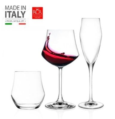 SET COCTELERIA RCR TRANSPARENTE COPAS + VASOS 18 PIEZAS MODELO EGO 1 HECHO ITALIA