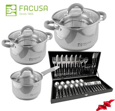 JUEGO DE OLLAS 6 PIEZAS CON SET DE CUBIERTOS ACERO INOXIDABLE