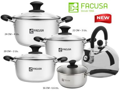 JUEGO DE OLLAS 9 PIEZAS ACERO INOXIDABLE TAPA DE VIDRIO  FACUSA