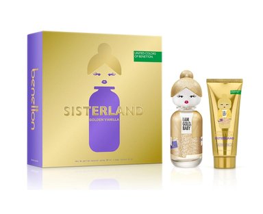 BENETTON SET PERFUME UNITED COLORS SISTERLAND GOLDEN VANILLA EDP MUJER 80 ML + LOCIÓN CORPORAL 75 ML