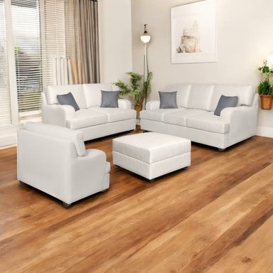 JUEGO DE SALA MALLHOGAR ATHINA 3-2-1 IVORY Y BANQUETA