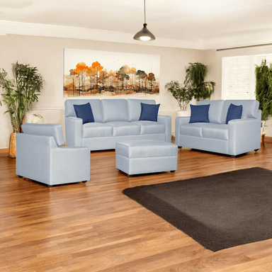 JUEGO DE SALA RAVEN 3-2-1 GRIS PLATA Y BANQUETA