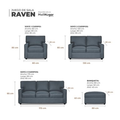 JUEGO SALA MALLHOGAR RAVEN 3-2-1 + BANQUETA - 4
