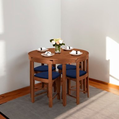 JUEGO COMEDOR MALLHOGAR ANABELLA 4 SILLAS AZUL CIRCULAR