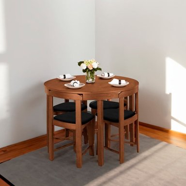 JUEGO COMEDOR MALLHOGAR ANABELLA 4 SILLAS NEGRO CIRCULAR