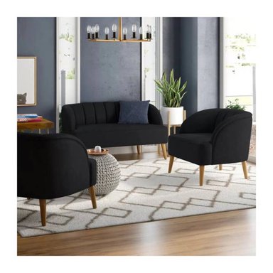 JUEGO DE SALA SHELL 2-1-1 CUERPOS ASIENTOS FIJOS COLOR NEGRO