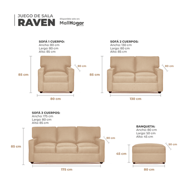 JUEGO SALA MALLHOGAR RAVEN 3-2-1 + BANQUETA - 4