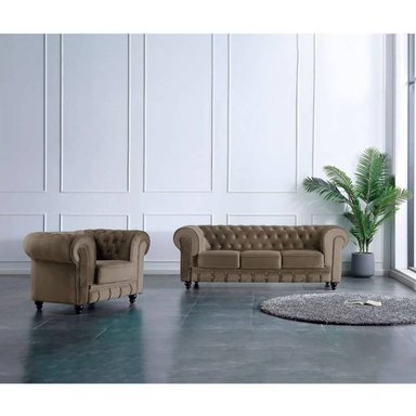 JUEGO SALA MALLHOGAR CHESTER 3-1 BEIGE OSCURO