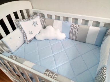 SET CUNA BABYTU CELESTE ESTANDAR DISEÑO ZIG ZAG Y