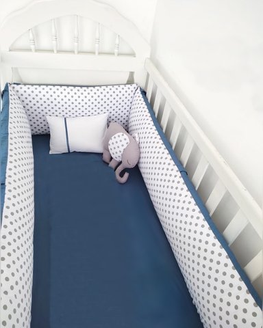 PROTECTOR CUNA BABYTU AZUL ACERO LATERAL PARACHOQUES DISEÑO BOLITAS