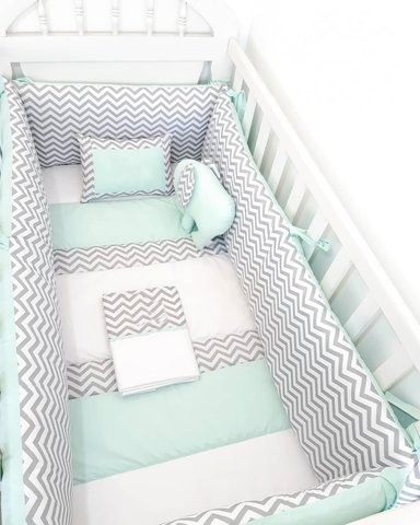 PROTECTOR CUNA BABYTU VERDE AGUA LATERAL PARACHOQUES DISEÑO ZIG ZAG