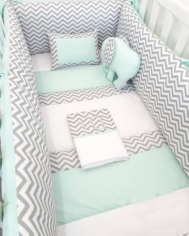 PROTECTOR CUNA BABYTU VERDE AGUA LATERAL PARACHOQUES DISEÑO ZIG ZAG - 2