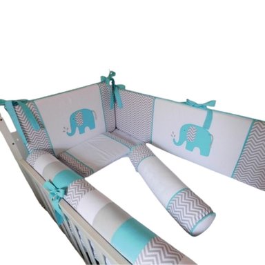 PROTECTORES LATERALES PARACHOQUES DE CUNA - DISEÑO ELEFANTITOS BORDADOS - 2