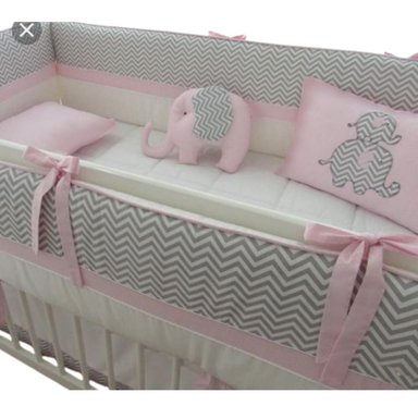 SET DE CUNA DISEÑO ZIG ZAG - ROSADO -ELEFANTITO