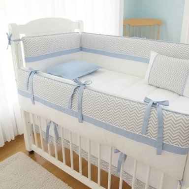SET CUNA BABYTU ALGODÓN CELESTE ESTANDAR DISEÑO ZIG ZAG - 1