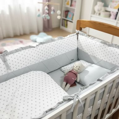 PROTECTOR CUNA BABYTU ALGODÓN PLATA LATERAL PARACHOQUES DISEÑO CON ESTRELLITAS - 3