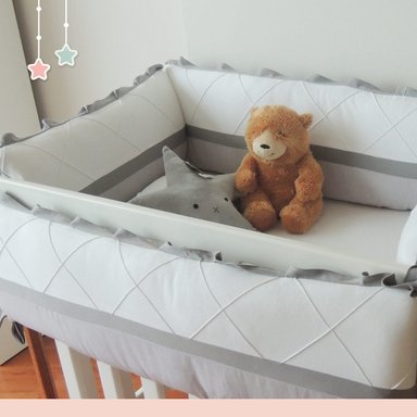 PROTECTOR CUNA BABYTU ALGODÓN GRIS LATERAL PARACHOQUES DISEÑO TRI
