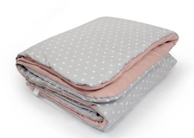 EDREDÓN BABYTU PALO ROSA CUNA ESTANDAR DISEÑO ESTRELLITAS PLOMO