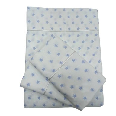 SÁBANAS BABYTU ALGODÓN BLANCO ESTAMPADO CUNA ESTANDAR DISEÑO ESTRELLITAS CELESTE NIÑO