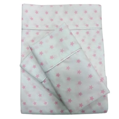 SÁBANAS BABYTU ALGODÓN BLANCO ESTAMPADO CUNA ESTANDAR DISEÑO ESTRELLITAS ROSADAS NIÑA