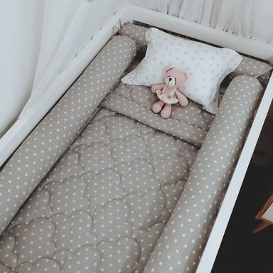 PROTECTORES CUNA BABYTU GRIS ESTAMPADOS BUMPERS TUBULARES ESTANDAR 4 PIEZAS DISEÑO ESTRELLITAS