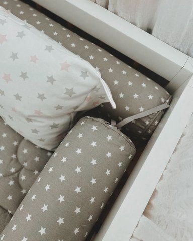 PROTECTORES CUNA BABYTU GRIS ESTAMPADOS BUMPERS TUBULARES ESTANDAR 4 PIEZAS DISEÑO ESTRELLITAS - 2
