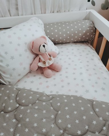 PROTECTORES CUNA BABYTU GRIS ESTAMPADOS BUMPERS TUBULARES ESTANDAR 4 PIEZAS DISEÑO ESTRELLITAS - 3
