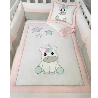SET CUNA BABYTU BLANCO BORDADO ESTANDAR DISEÑO UNICORNIO