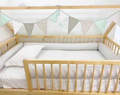 PROTECTORES CUNA BABYTU 1.5 PLAZAS PLATA BUMPERS TUBULARES CAMA MONTESSORI CON PUERTA