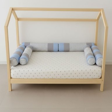 PROTECTORES CUNA BABYTU 1.5 PLAZAS CELESTE ESTAMPADOS BUMPERS TUBULARES CAMA MONTESSORI ZIG ZAG - 2