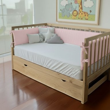 PROTECTORES PARACHOQUES DE CAMA CUNA MONTESSORI 1.5 PLAZAS - ROSADO