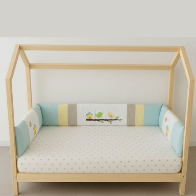 PROTECTORES PARACHOQUES LATERALES DE CAMA CUNA 1.5 PLAZAS MONTESSORI -BORDADO PAJARITOS