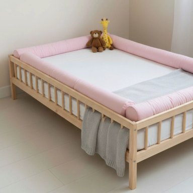 BUMPERS PROTECTORES TUBULARES DE CAMA CUNA 1.5 PLAZAS MONTESSORI - 4 PIEZAS - ROSADO