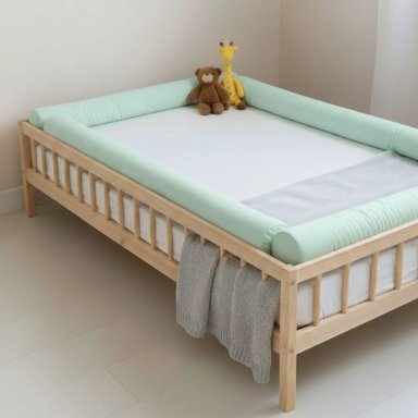 BUMPERS PROTECTORES TUBULARES MONTESSORI TALLA 1.5 PLAZAS - 4 PIEZAS - VERDE AGUA