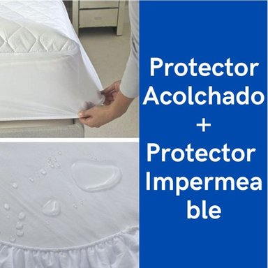 PROTECTOR DE COLCHON ACOLCHADO MAS PROTECTOR ANTI FLUIDOS IMPERMEABLE PACK(2 UND) TALLA 2 PLAZAS