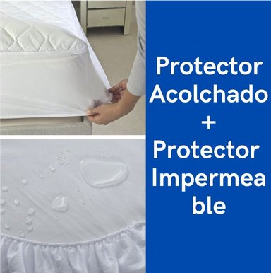 PROTECTOR DE COLCHON ACOLCHADO MAS PROTECTOR ANTI FLUIDOS IMPERMEABLE PACK (2 UND) TALLA QUEEN