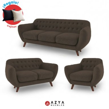 JUEGO SALA AZYA MUEBLES CERES 3-2-1 MARRÓN + COJINES DECORATIVOS
