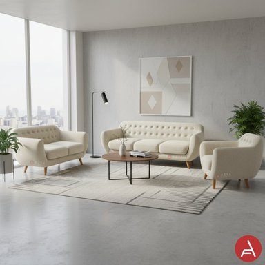 JUEGO SALA AZYA MUEBLES TERCIOPELO CERES 3-2-1 BEIGE + COJINES DECORATIVOS - 2