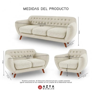 JUEGO SALA AZYA MUEBLES CERES 3-2-1 + COJINES DECORATIVOS - 3