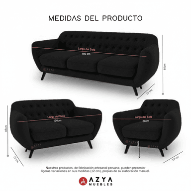 JUEGO SALA AZYA MUEBLES CERES 3-2-1 + COJINES DECORATIVOS - 3