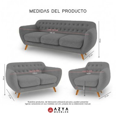JUEGO SALA AZYA MUEBLES CERES 3-2-1 + COJINES DECORATIVOS - 3