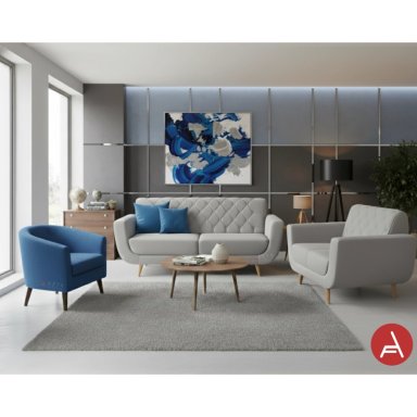 JUEGO DE SALA 3-2 ESCORPIO | GRIS + BUTACA DALILA + COJINES DECORATIVOS