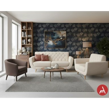 JUEGO DE SALA 3-2 ESCORPIO | BEIGE + BUTACA DALILA  + COJINES DECORATIVOS