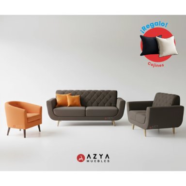 JUEGO DE SALA 3-2 ESCORPIO | MARRÓN + BUTACA DALILA + COJINES DECORATIVOS