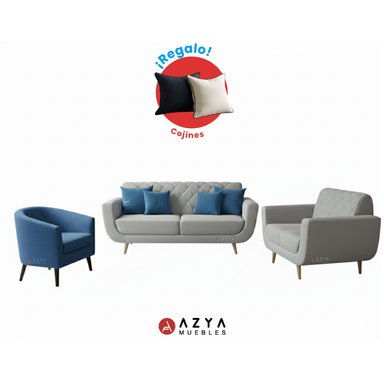 JUEGO DE SALA 3-2 ESCORPIO + BUTACA DALILA + COJINES DECORATIVOS