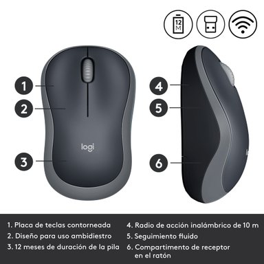 MOUSE LOGITECH INALÁMBRICO M185 GREY - 3