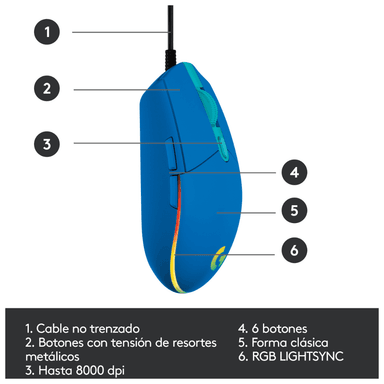 Mouse Logitech G203 LIGHTSYNC para Gaming Azul - 5