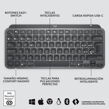 Teclado Inalámbrico Minimalista Logitech MX Keys Mini Negro - 2